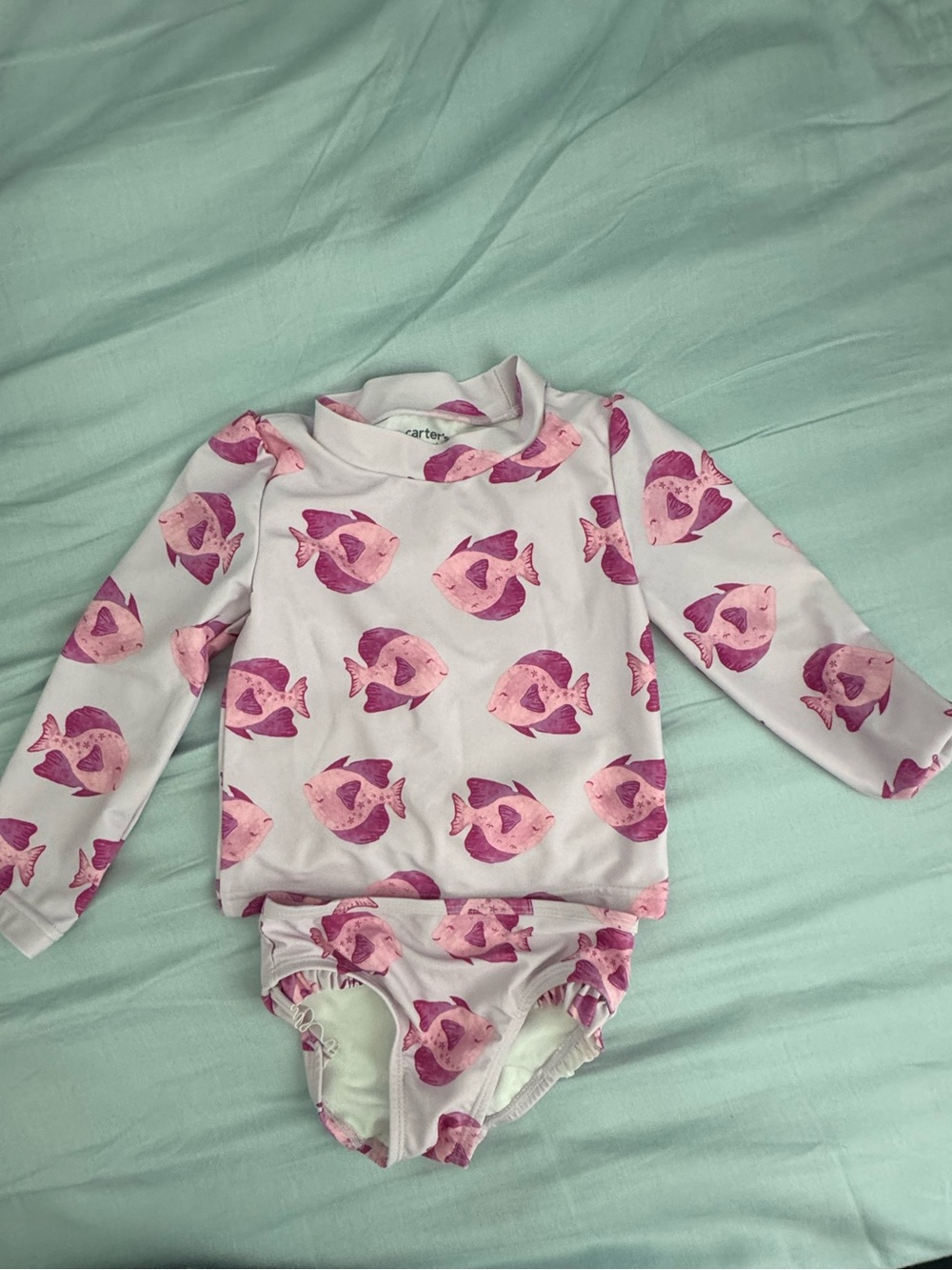 Carter's Light Pink & Dark Pink Fish Print Long-Sleeve Rashguard Set